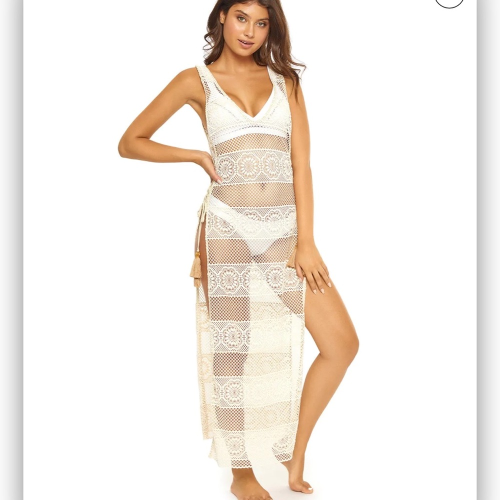 PILYQ *Water Lily Joy* tan lace boho crochet coverup maxi dress XS/S - Picture 3 of 6
